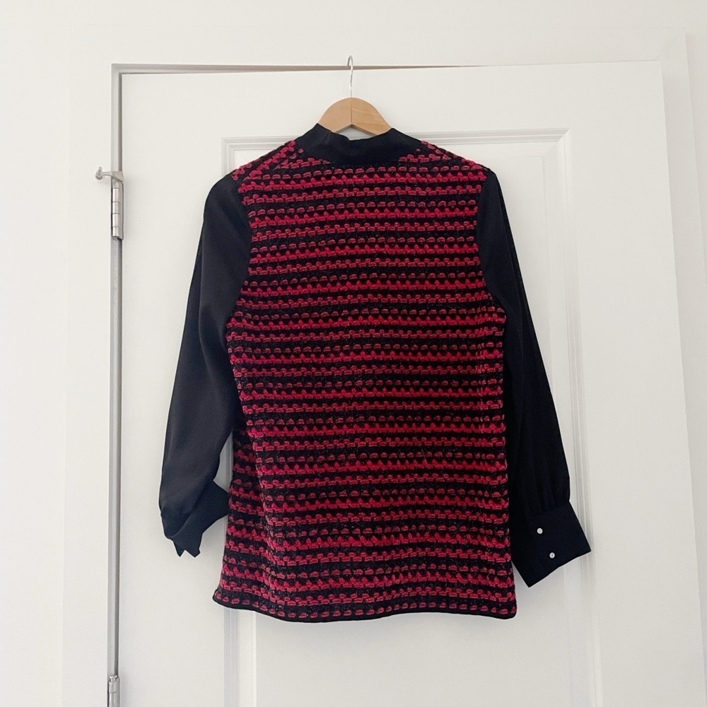 Ming Wang Chenille Tie Neck Metallic Top - Picture 2 of 7